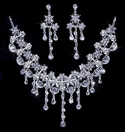 New Arrival Earring Necklace Bridal Crown Romantic HOt Tow Pieces Crystals Wedding bridal Jewelry Set Dress hair Accessories