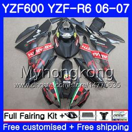 Body+Tank For YAMAHA YZF R 6 YZF 600 YZF-R6 2006 2007 Frame 233HM.39 YZF-600 YZF600 YZFR6 06 07 YZF R6 06 07 Matte black red Fairings Kit