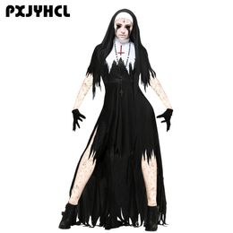 Halloween Nun Scary Cosplay Costume Women Black Vampire Fantasy Dress Terror Sister Party Disguise Sets Female Fancy For Adult