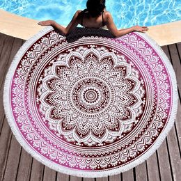 Round Beach Towel Superfine Fibre With Tassel Picnic Mandala Round Towels