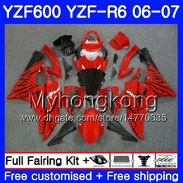Body+Tank For YAMAHA YZF R 6 YZF 600 YZF-R6 Black flames red 2006 2007 Frame 233HM.49 YZF-600 YZF600 YZFR6 06 07 YZF R6 06 07 Fairings Kit
