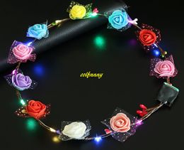 50pcs/lot Wedding Party Lace 10 Flowers Headband LED Light Up Hair Wreath Hairband Garlands Girl Christmas Glowing
