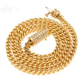 14k Gold Plated water Diamond Safety Buckle Stainless Steel Colour Protector Men's Keel Chain Necklace