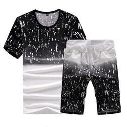 Mens Clothing Set Summer Beach Vacation Tracksuit Set Casual Solid Men Shorts Sets Top Short-Sleeved Shirt Shorts 5XL234U