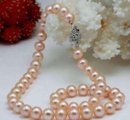 2017 new 8-9mm Pink Akoya Cultured Pearl Round Beads Necklace 18"