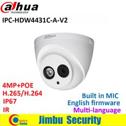 -Dahua 4MP IP camera IPC-HDW4431C-A-V2 replace IPC-HDW4431C-A POE IR30M H.265 Full HD Built-in-MIC cctv camera multiple language