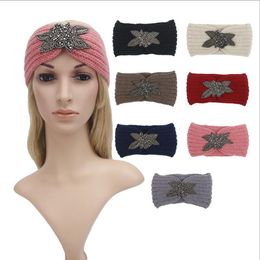 Hair Accessories For Women Knitted Headband Rhombus Rhinestone Hair Band Crochet Elastic Hair Bands 7 colors