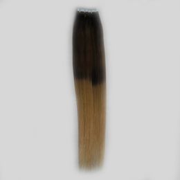 T4/27 Blonde 8A Adhesive PU Seamless Tape Hair Extensions 40pcs Straight Ombre Tape Hair Human Remy skin weft Hair Extension Big Promotion