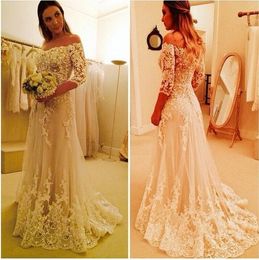 Gorgeous Long Sleeves Wedding Dresses Off the Shoulder A Line Appliques Lace Wedding Guest Dresses Custom Size Princess Bridal Gowns