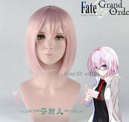 New 35cm Straight Pink Cosplay Wig Synthetic Costume Party Full Hair Wigs