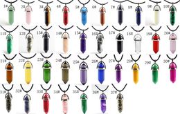 Mix 37 colors Natural Stone Pendant Necklace Wax rope Bullet Hexagonal prism Black Lava Diffuser Necklace Jewelry