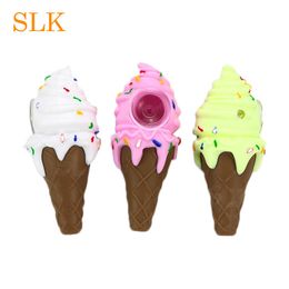 wholesale silicone smoking pipe ice cream hand pipes mini bongs cigarette tubes Herb smoking accessories glass tobacco bowl 420