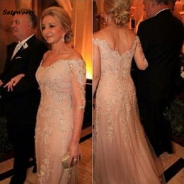 Lace A Line Formal Evening Gowns Beaded V Neck Three Quarter Sleeves Sexy Back Mother of the Bride Dresses Party Dress