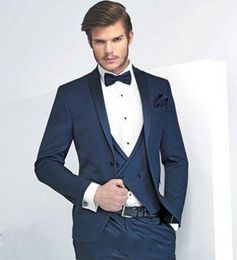 New Style Navy Blue 3 Piece Suit Men Wedding Tuxedos Excellent Groom Tuxedos Men Business Dinner Prom Blazer(Jacket+Pants+Tie+Vest) 876