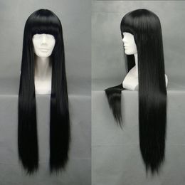 Hot Beauty Hair 80CM Long straight girl flat bang cosplay costume wig daily hair