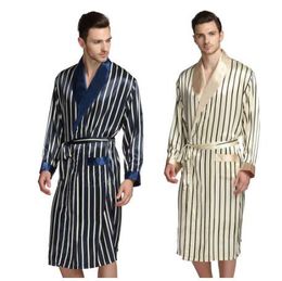 Mens Silk Satin Pyjamas Pyjama Pyjamas PJS Sleepwear Robe Robes Nightgown Robes S M L XL 2XL 3XL Plus Beige Blue Striped