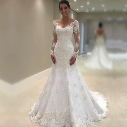 New Arrival African Long Sleeves Wedding Dress Mermaid Off Shoulder Lace Garden Country Church Bride Bridal Gown Custom Made Plus Size