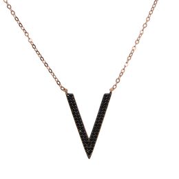 -2018 nueva moda en forma de V 925 colgantes de plata esterlina collares con negro brillante CZ piedra geométrica triángulo collar joyería para mujer niña
