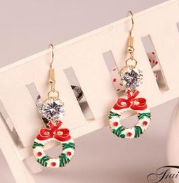 Hot Style European and American Christmas festival bow wreath hoop earrings set with zircon crystal exquisite earrings classic exquisite ele