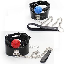 Bondage PU Leather Neck Posture Collar with ball Gag Leash Harness Restraint Roleplay #G94