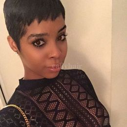 Top Qualitat Rihanna Frisur Menschliches Haar Perucke Gerade Kurze Pixie Cut Perucken Fur Schwarze Frauen Volle Spitze Front Bob Menschenhaarperucken