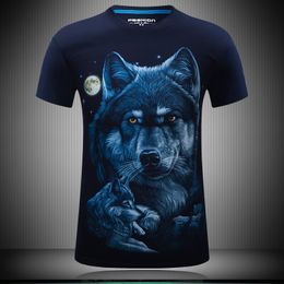 Short-Sleeved T-Shirt Personality Wolf Head 3D Digital Print Half-Sleeved Shirt