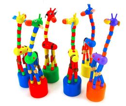 Colourful Wooden Blocks Rocking Giraffe Toy for Baby Stroller Toddler Educational Dancing Wire Toys Kids Pram Accessories