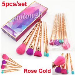 New Makeup brushes sets cosmetics brush 5pcs kit bright rose gold Spiral shank make up tools brush screw Contour Retail box