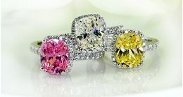 choucong 3 Colours Cushion cut Birthstone Diamond 925 Silver Wedding Band Ring for women men Sz 5-10 Gift Fashion Jewellery