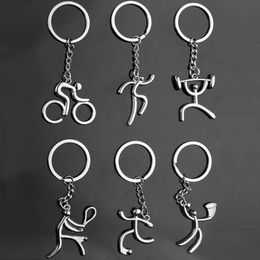 2018 Creative Metal Sports Logo Key Chain Bicycle Running Weightlifting Football Basketball Keychain Small Gift Key Ring For Man