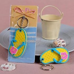 100PCS Wedding Favor "Flip Flop" Decorated Flower Key Ring Slipper keychain Party Favor Souvenir Beach Theme Event Giveaways Birthday Gifts