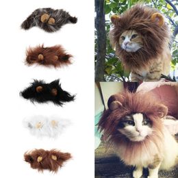 Pet Cat Dog Emulation Lion Hair Mane Ears Head Cap Autumn Winter Dress Up Costume Muffler Scarf 5 colors