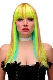 Wig Cosplay Light Blue Neon Green Blonde Disco Glam Fringe Long 55cm GFW2201
