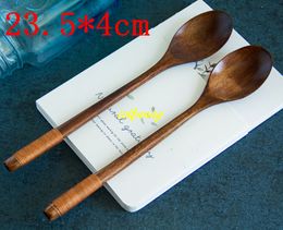 100pcs/lot 23.5x4cm Japanese Style Wooden Soup Spoon Healthy Wood Spoon Rice Spoon Children Tableware