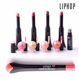 Liphop 4 In 1 Lipstick Kit Long Lasting Magic Matte Lipstick Moisturizing White Lip Balm Matte Makeup Lip Sticks