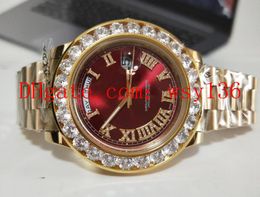 Luxury -Selling Red Dial Mens Wrist Watch Day-Date II 18k yellow Gold 41MM President 228238 Diamond Men's Casual Watches238h