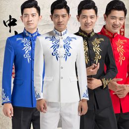 Chinese stand collar male business suit national style embroidery tunic suit male formal Chinese traditional clothes men's tracksuits