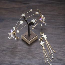 Star crown wedding dress accessories gold golden drill hair button button bride jewelry