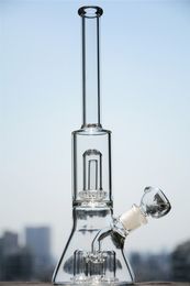 Beaker Erlenmeyer Flask Water Bong hookahs Straight Tube Awesome Four Showerhead Perc 13 Inches and 18mm Joint