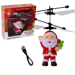 Novelty Lighting Electric Infrared Sensor Flying Santa Claus LED Flashing Light Toys Father Christmas Inductive Aircraft Helicopter Kids Magic Gift