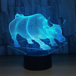 Cattle 3D Illusion Night Light 7Color Change Touch Switch Table Desk Lamp #R87