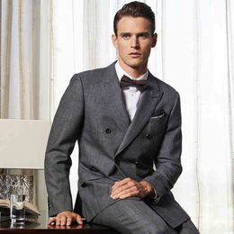 Classic Grey Mens Suits Slim Fit Groomsmen Wedding Tuxedos Two Pieces Groom Suit Double Breasted Formal Blazers With Jacket And pants