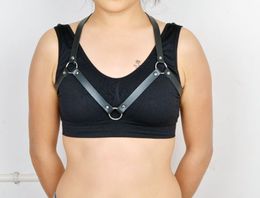 Sexy Women Faux Leather Harness Bra Black Halterneck Hollow Bust Body Chest Cage Bras Bustier Fetish Bondage Lingerie Goth Wear