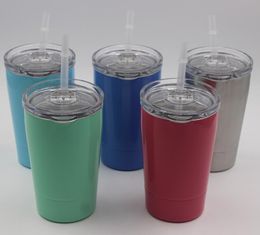 5 colors 12oz Kid Milk Cups 12oz mini tumbler Vacuum Insulated Beer Mugs Stainless Steel Wine Glasses Coffee Mugs With Clear Lids & Straws