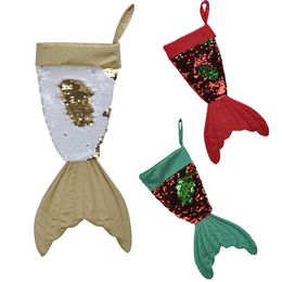 Christmas Decorations Mermaid Christmas Stocking Gift Wrap Bags Bling Bling Bead Flip Tail Socks Xmas Home Decor 3 Colours 16inch WX9-818