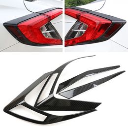 4x ABS Chromed Tail Light Decoration Trim Carbon Fibre For Honda Civic 10th 2016-2018