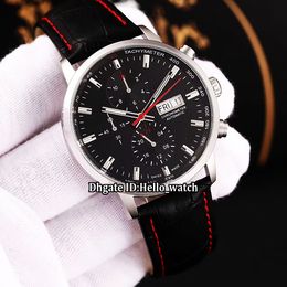 New Calendar Commander M016.414.16.051.00 Black Dial Automatic Mens Watch Silver Case Leather Strap High Quality Gents Sport Watches