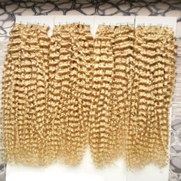 #613 Bleach Blonde Tape In Human Hair Extensions 10"-26" 400g 160pcs kinky curly European Skin Weft Human Hair Extensions Salon Style
