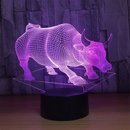 Cattle 3D Illusion Night Light 7Color Change Touch Switch Table Desk Lamp Lamp Novelty Night Light #R45