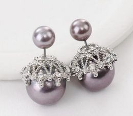 Hot Style Sweet double-sided pearl joker set diamond earrings simple temperament exquisite earrings accessories fashion classic exquisite